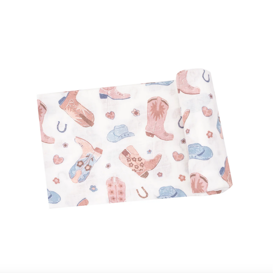 Pink Cowboy Boots Swaddle Blanket