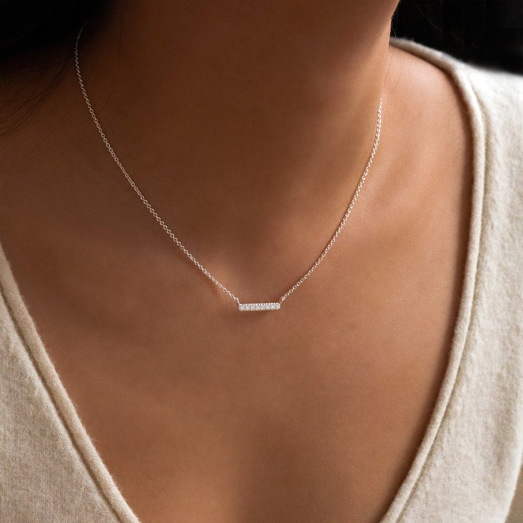 Silver Pave Bar Necklace